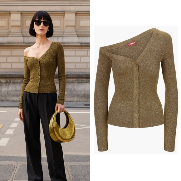 NWT STAUD one should craftsmanship metallic gold cardigan size small - Picture 1 of 6
